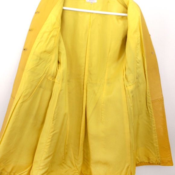1960s vintage  manteau cuir jaune clouté yellow leather studded  jacket coat - Picture 15 of 16